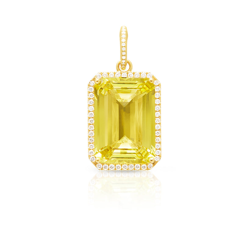 18KT Yellow Gold Diamond Lemon Quartz Luxe Jolly Charm Pendant with Diamond Clip on Bail