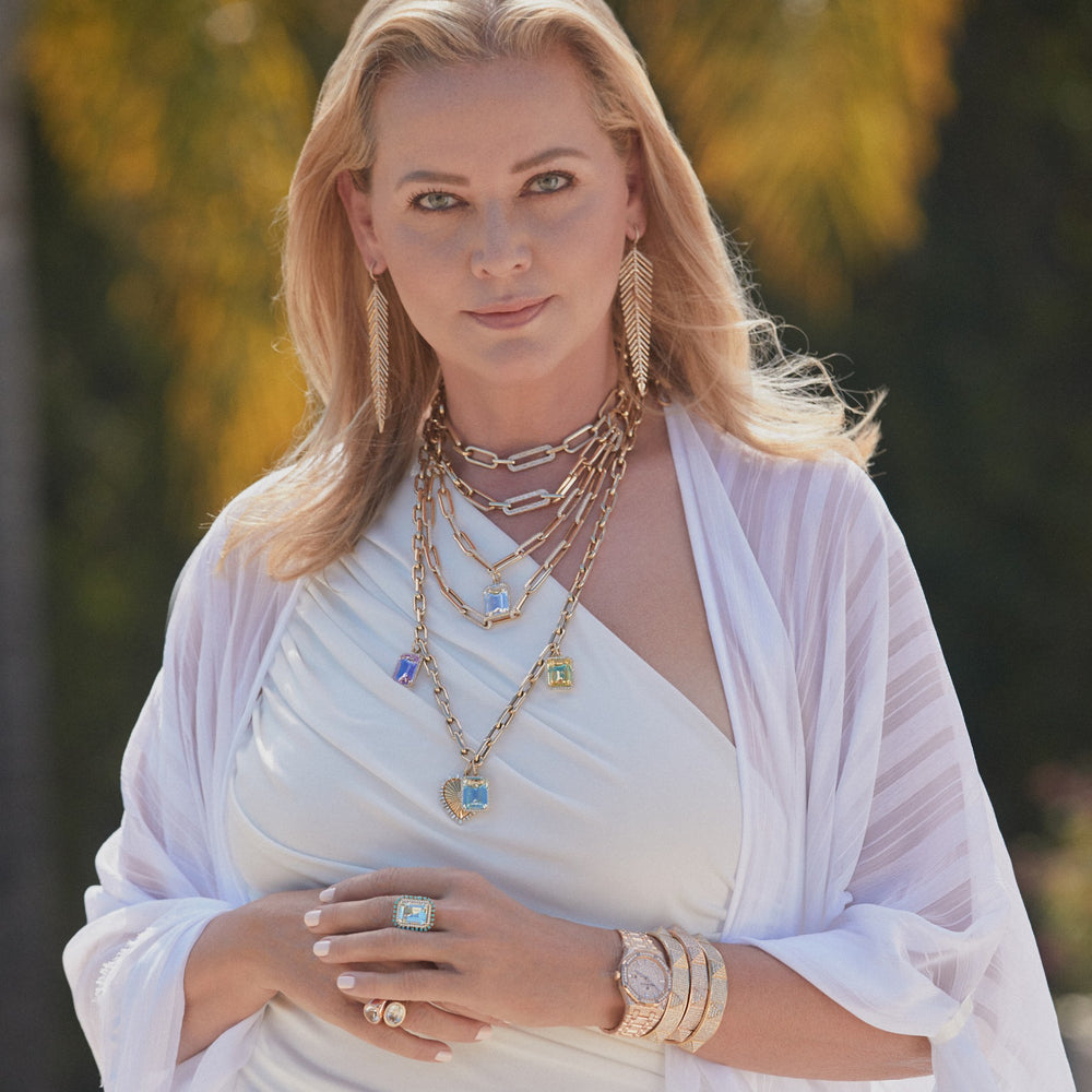 Anne Sisteron wearing 18KT Yellow Gold Diamond Lemon Quartz Luxe Jolly Charm Pendant with Diamond Clip on Bail