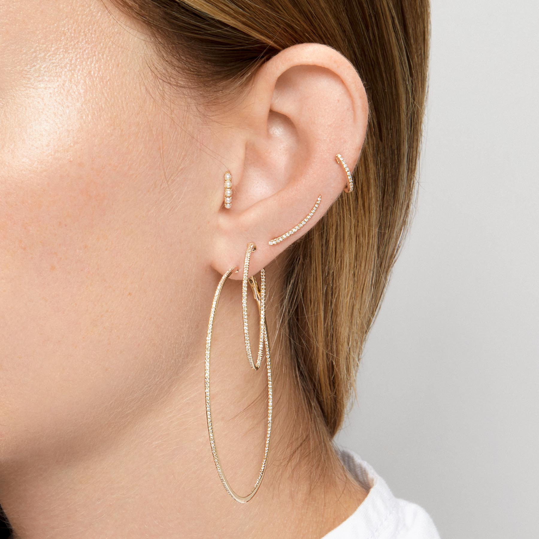 14KT Yellow Gold Diamond 1.25" Hoop Earrings