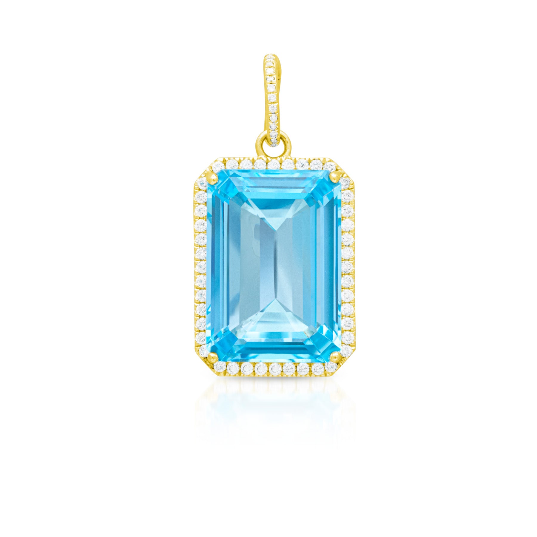 18KT Yellow Gold Diamond Blue Topaz Luxe Jolly Charm Pendant with Diamond Clip on Bail