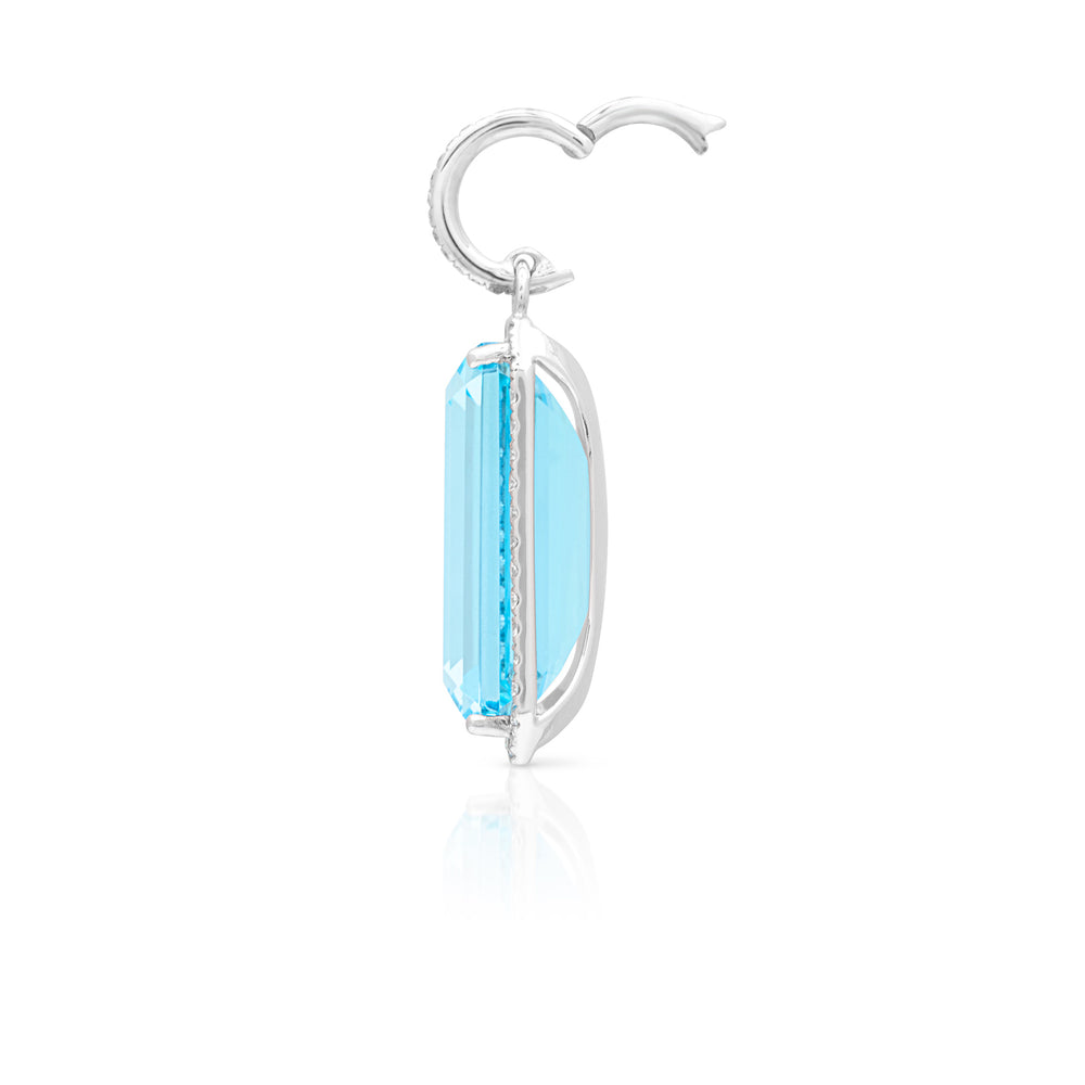 18KT White Gold Diamond Blue Topaz Luxe Jolly Charm Pendant with Diamond Clip on Bail