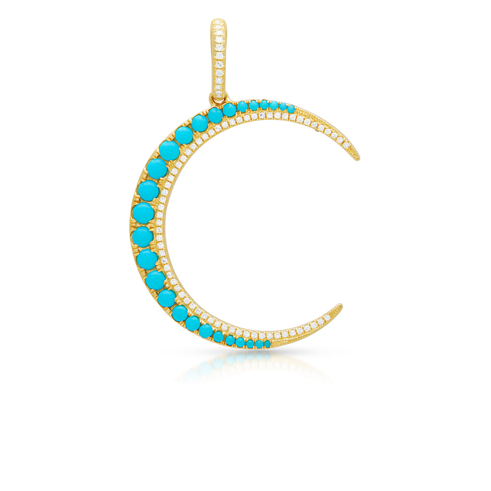 14KT Yellow Gold Turquoise Diamond Lunar Charm Pendant with Diamond Clip On Bail