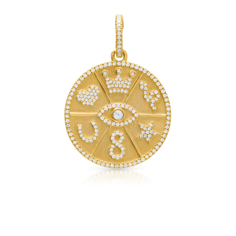 14KT Yellow Gold Diamond Lucky Charm Medallion with Diamond Clip on Bail