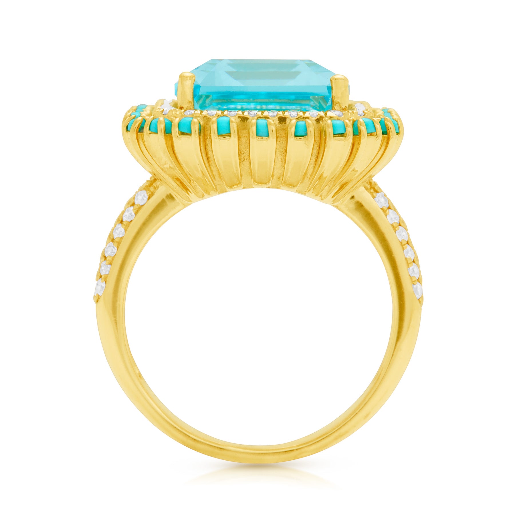 18KT Yellow Gold Blue Topaz Turquoise Diamond Luxe Olympia Ring
