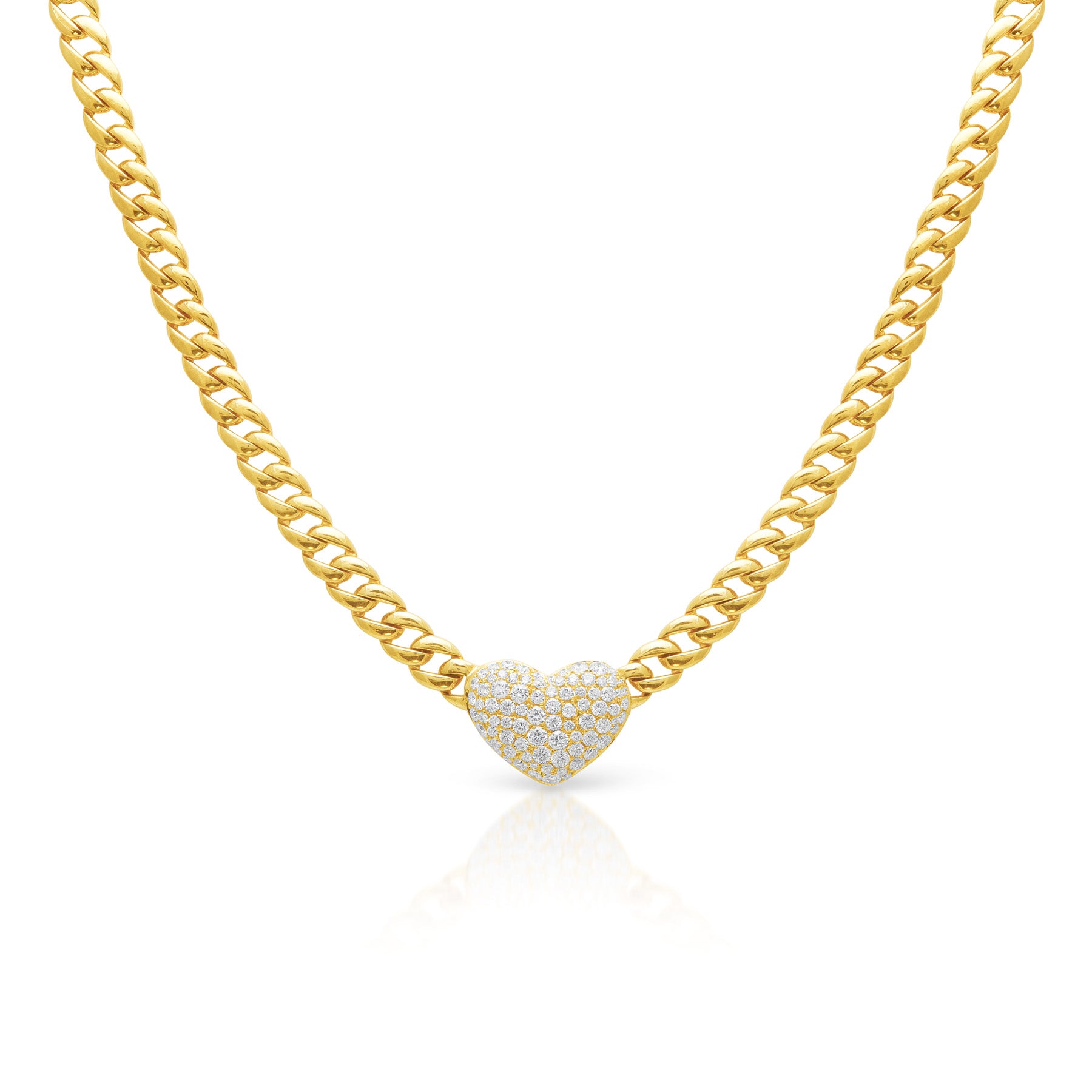 14KT Yellow Gold Diamond Princess Heart Chain Link Necklace