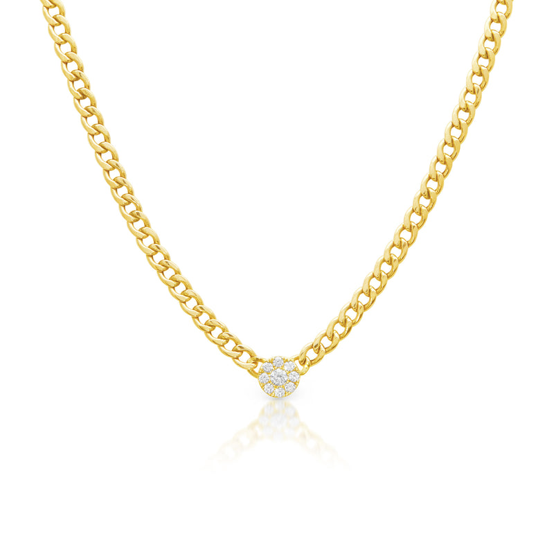 14KT Yellow Gold Round Diamond Chain Link Necklace