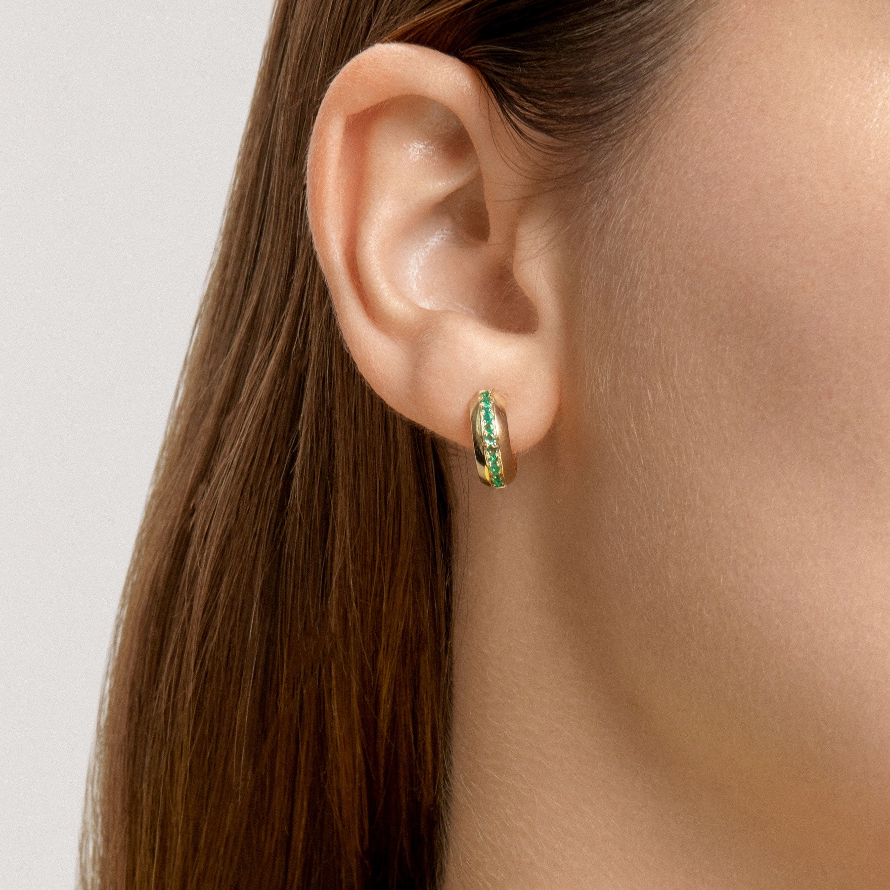 14KT Yellow Gold Emerald Huggie Earrings