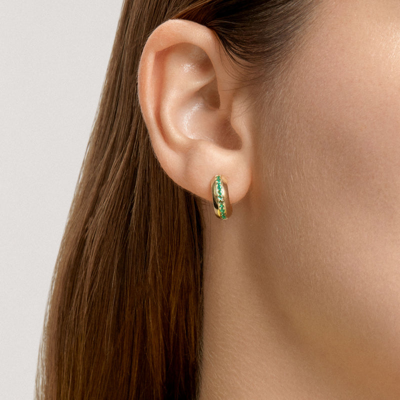 14KT Rose Gold Emerald Huggie Earrings