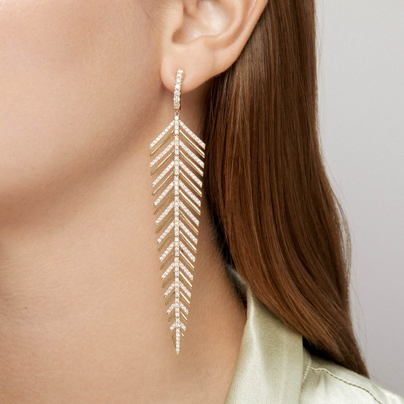 14KT Yellow Gold Diamond Luxe Feather Earrings