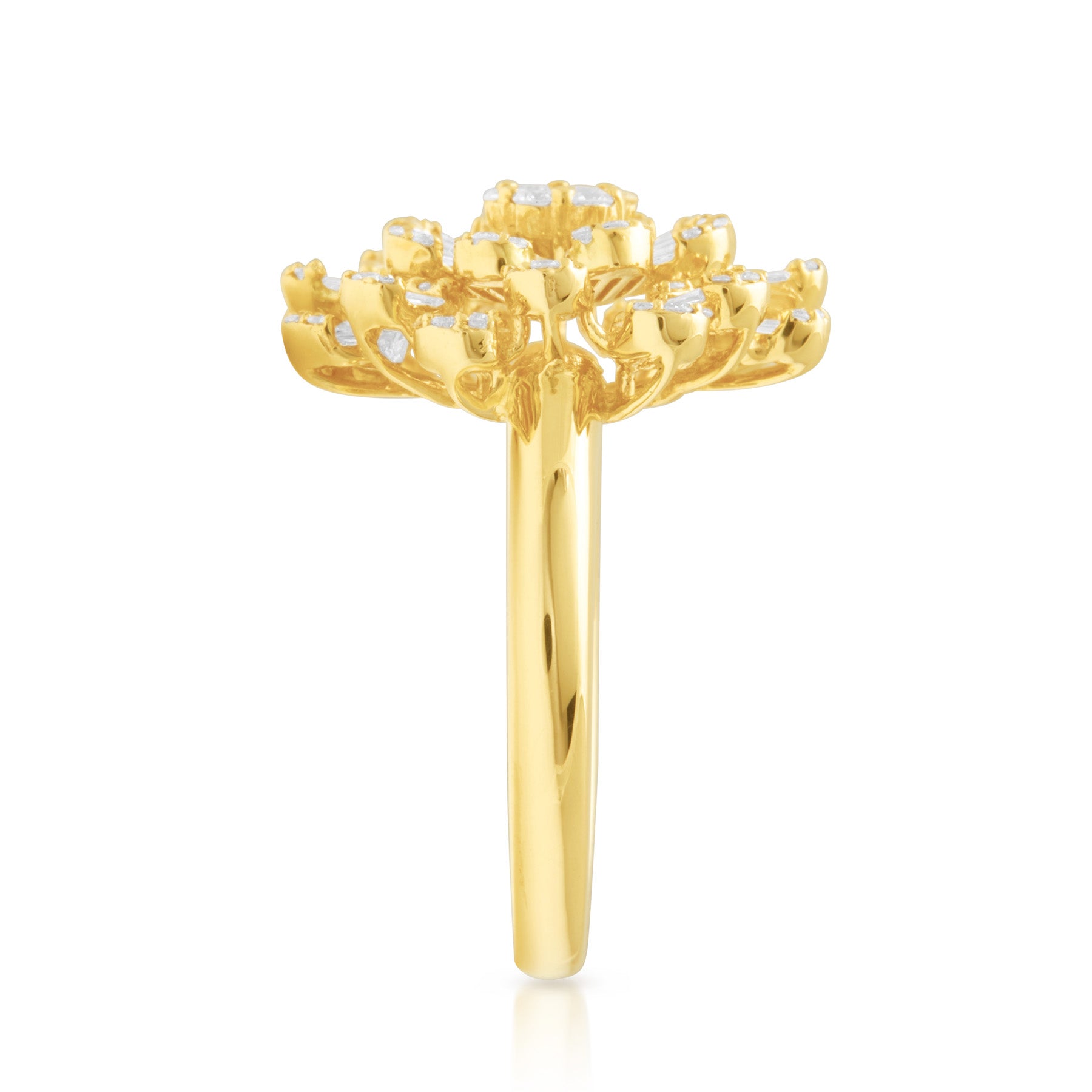 14KT Yellow Gold Baguette Diamond Flower Ring