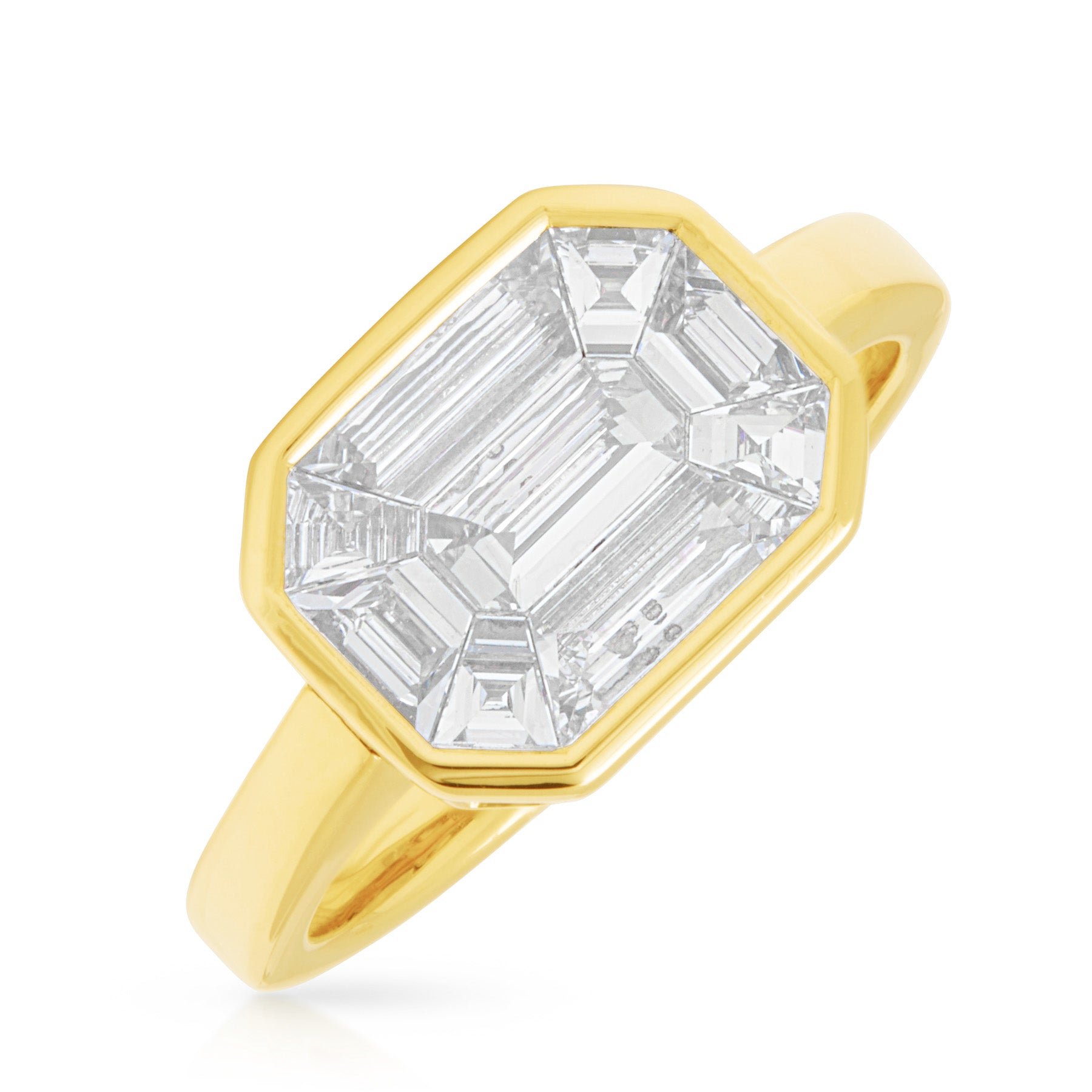 18KT Yellow Gold East West Diamond Illusion Engagement Ring