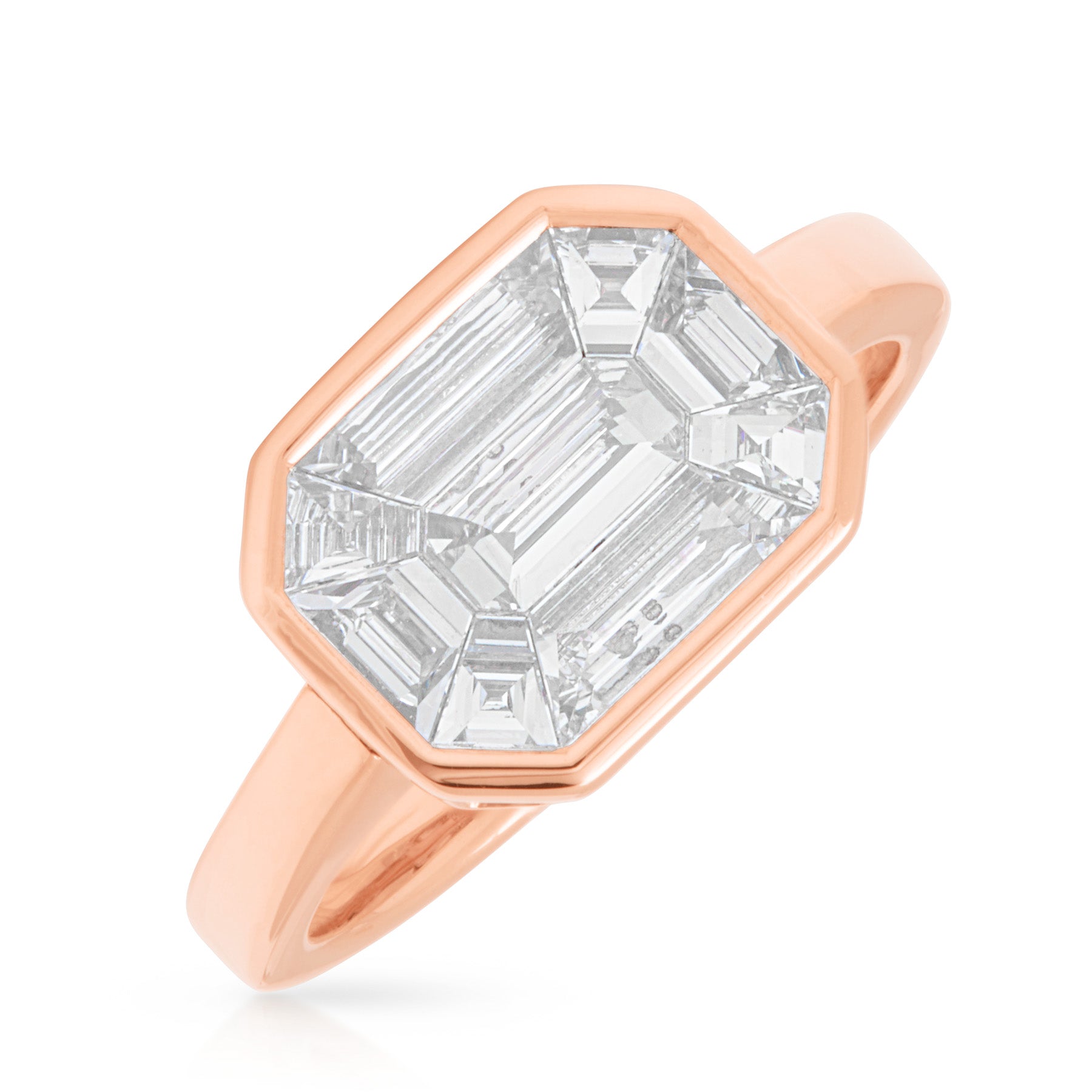 18KT Rose Gold East West Diamond Illusion Engagement Ring