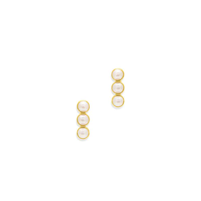 14KT Yellow Gold Pearl Bezel Stud Earrings