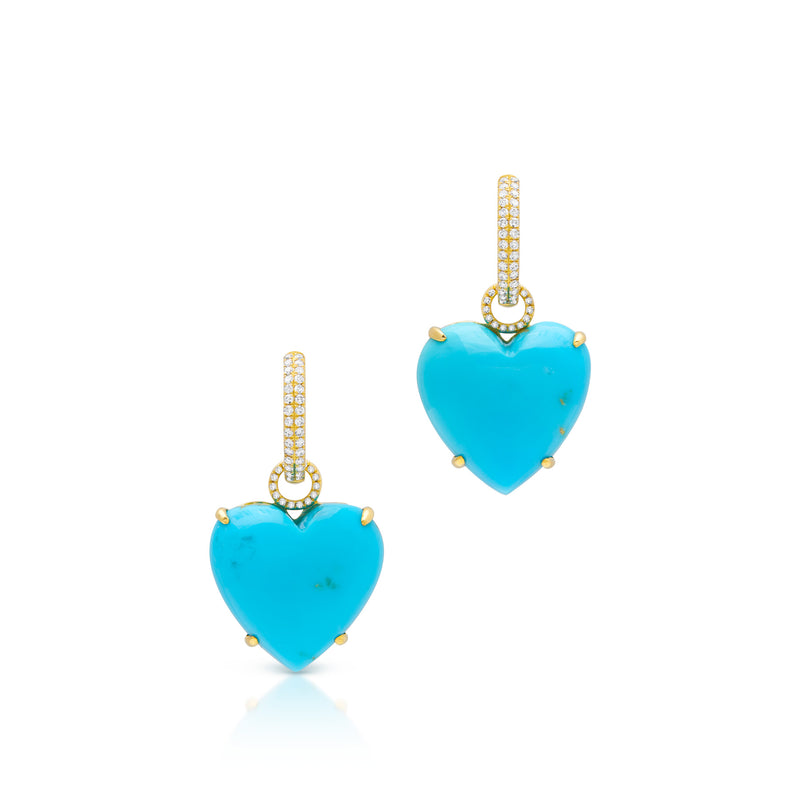 14KT Yellow Gold Turquoise Diamond Heart Charm Earrings