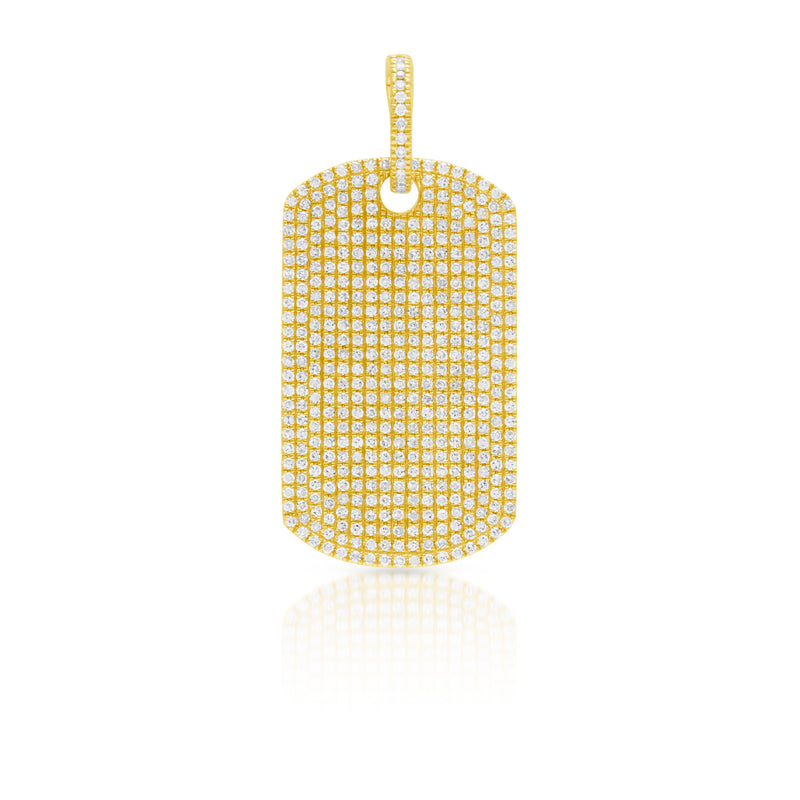 14KT Yellow Gold Diamond Luxe Dog Tag Charm with Diamond Clip on Bail