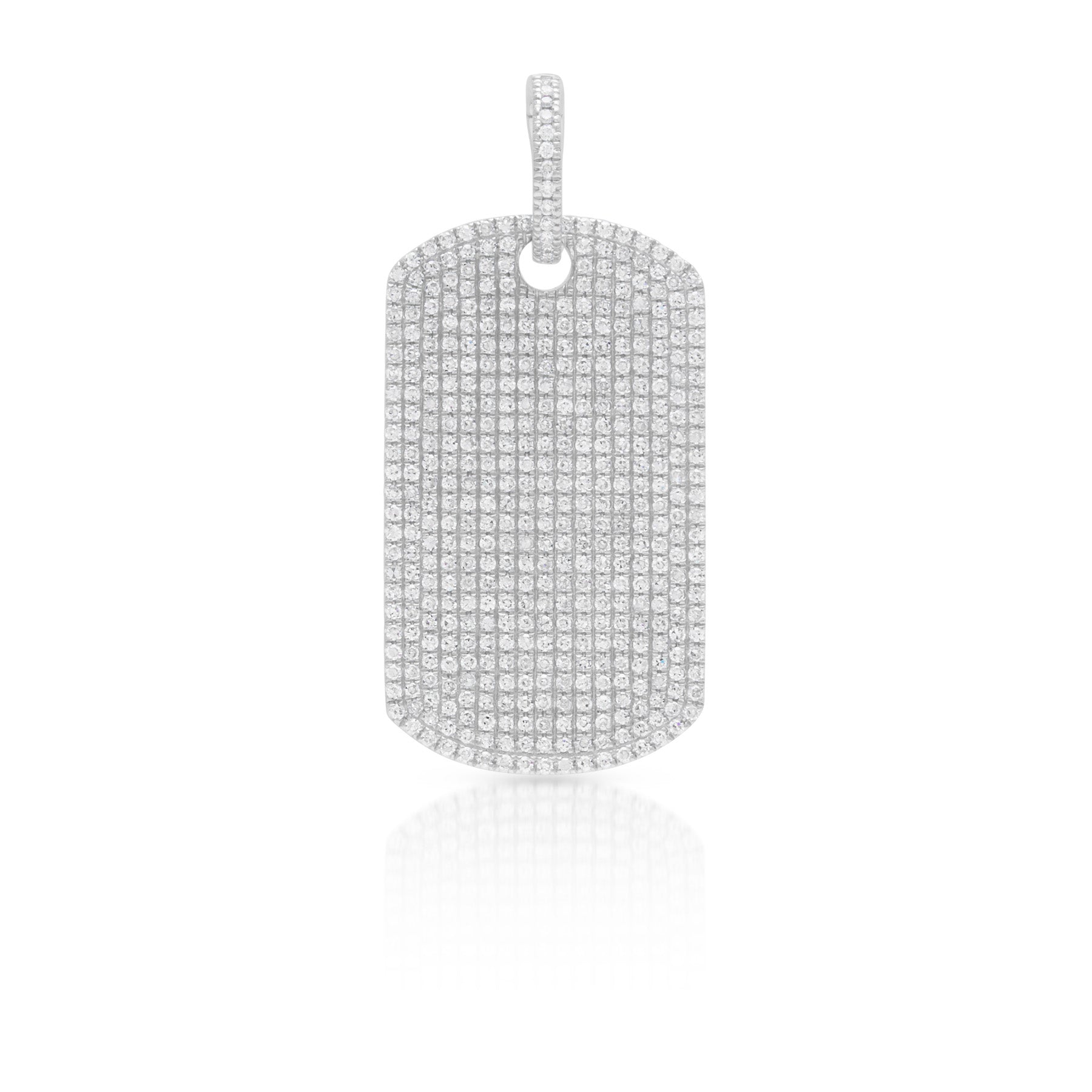 14KT White Gold Diamond Luxe Dog Tag Charm with Diamond Clip on Bail