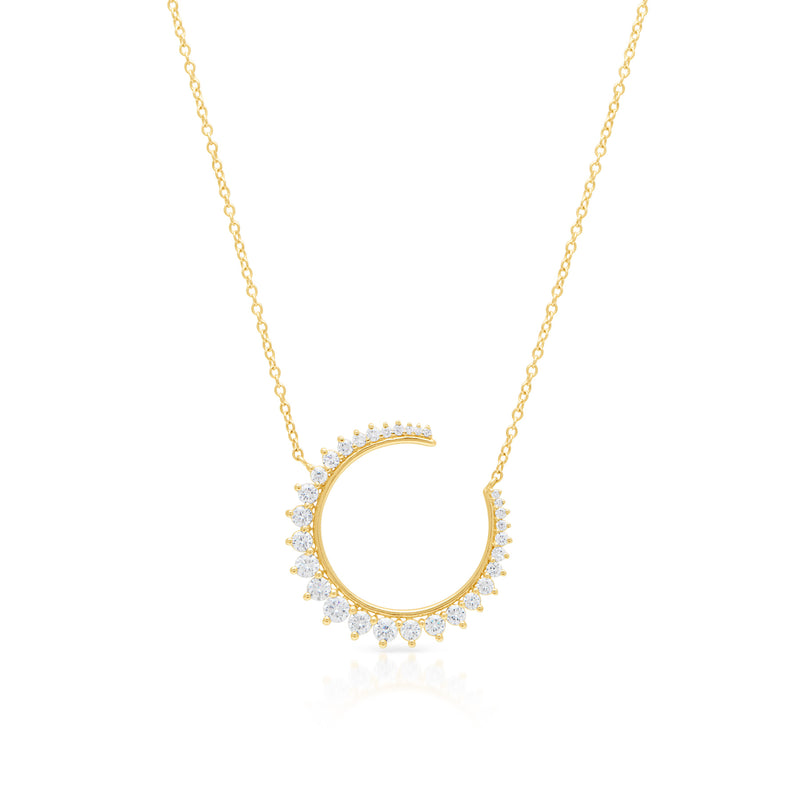 14KT Yellow Gold Diamond Lune Necklace