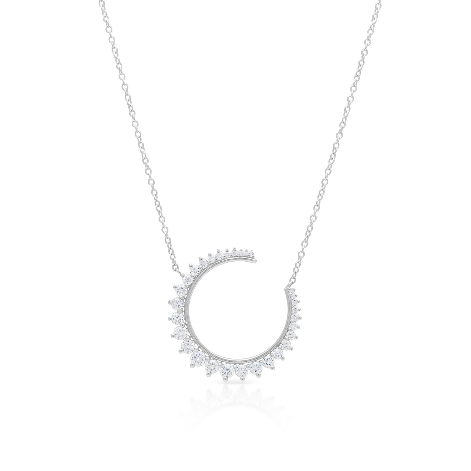 14KT White Gold Diamond Lune Necklace