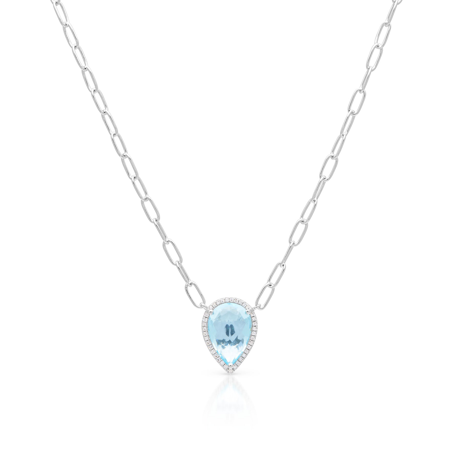 14KT White Gold Blue Topaz Diamond Luxe Sophie Chain Link Necklace