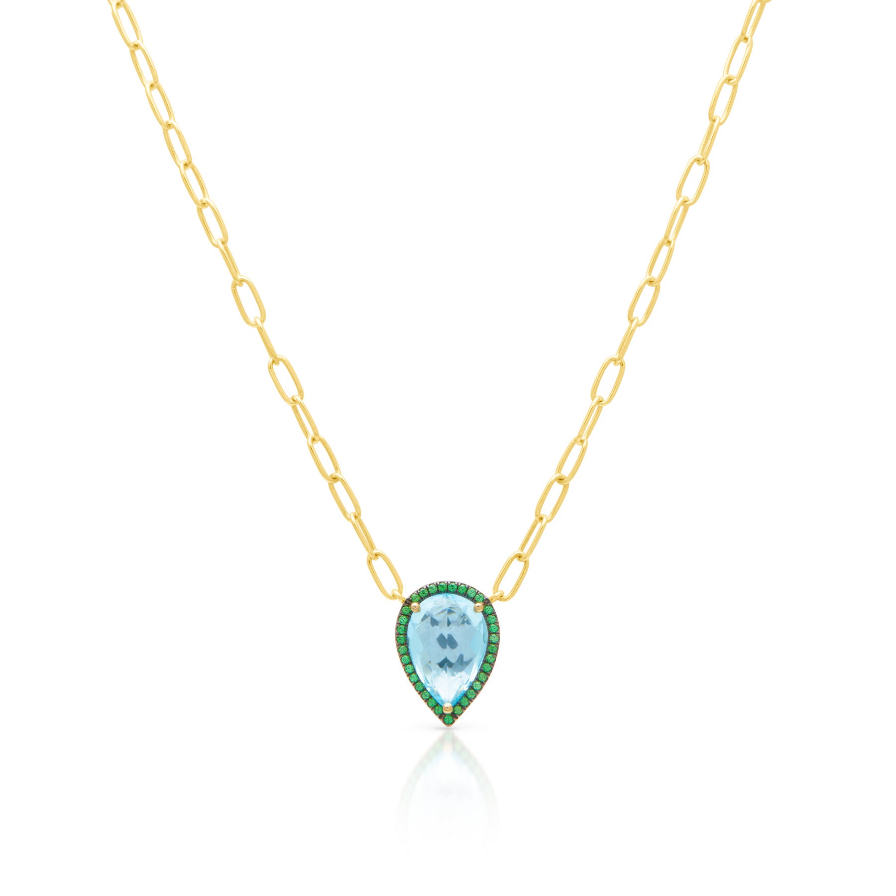 14KT Yellow Gold Blue Topaz Green Garnet Luxe Sophie Chain Link Necklace