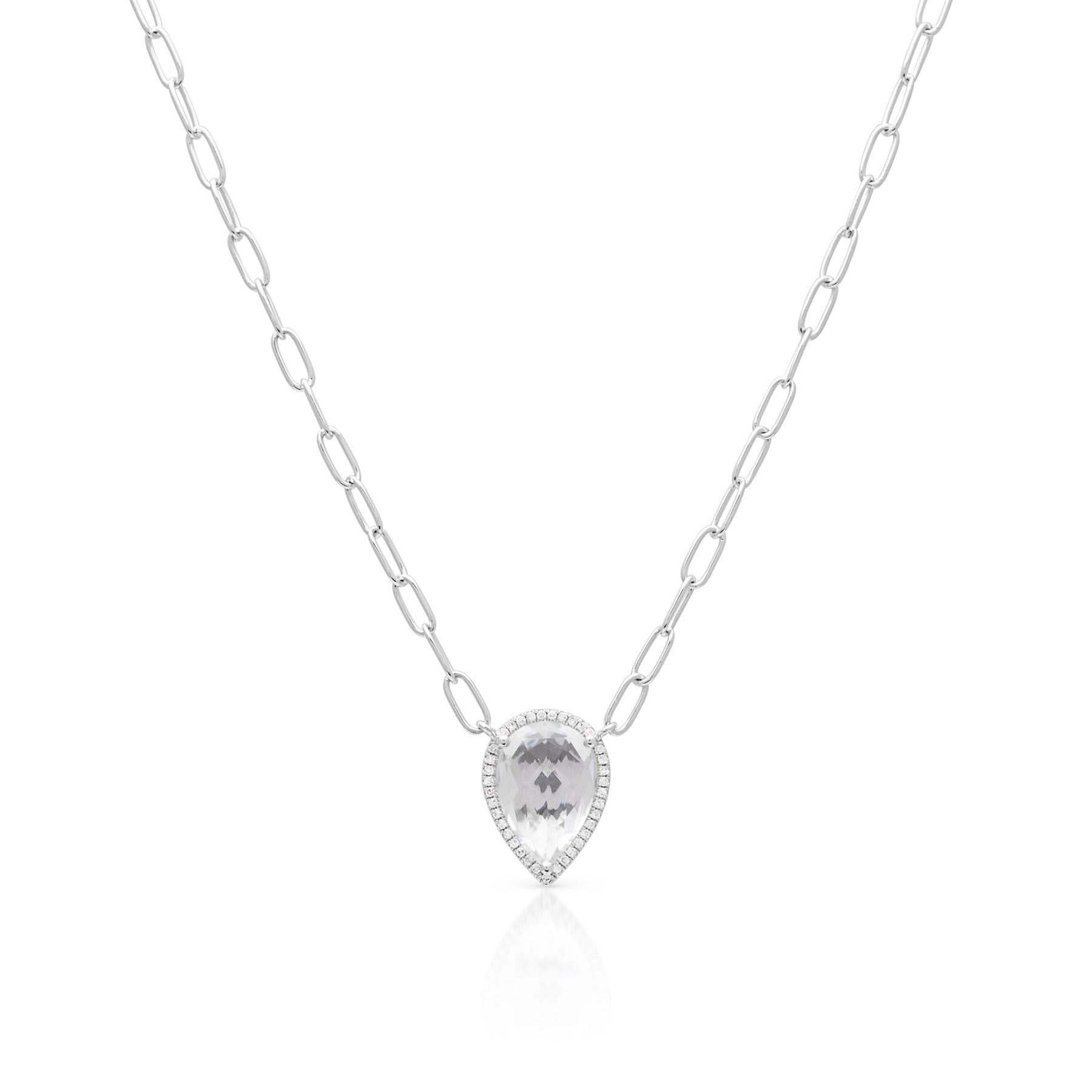 14KT White Gold White Topaz Diamond Luxe Sophie Chain Link Necklace