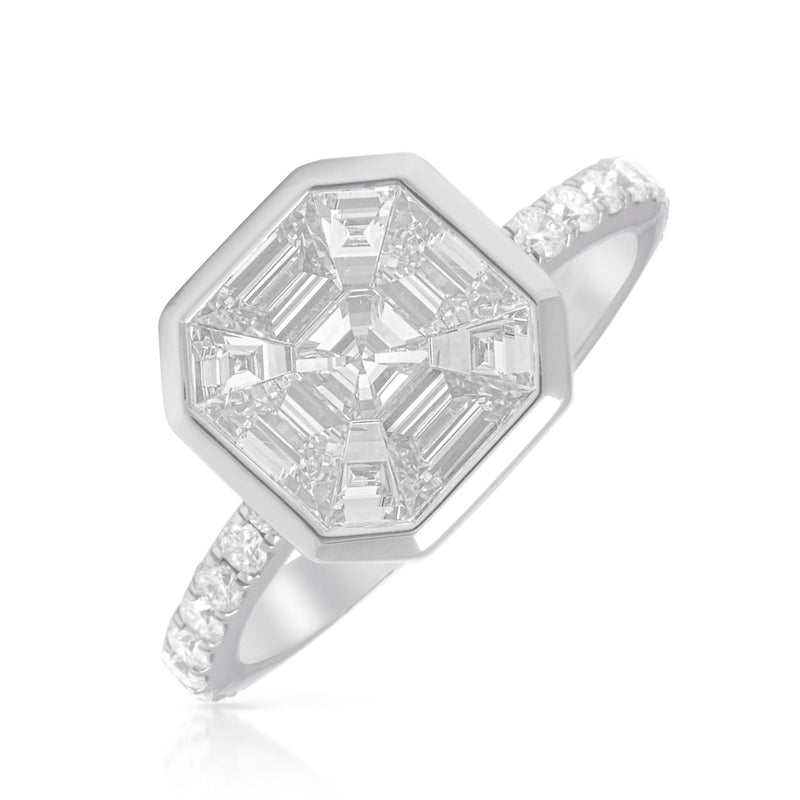 18KT White Gold Asscher Cut Diamond Illusion Luxe Engagement Ring