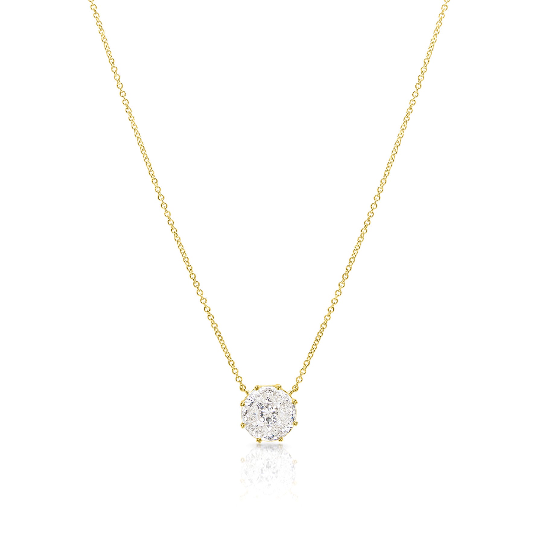18KT Yellow Gold Diamond Illusion Large Round Necklace