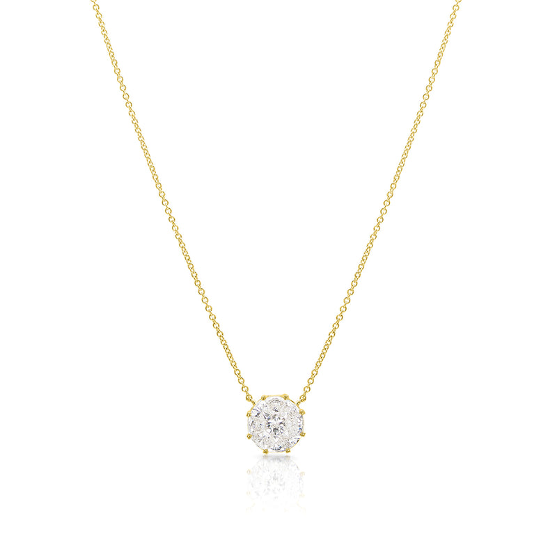 18KT Yellow Gold Diamond Illusion Large Round Necklace