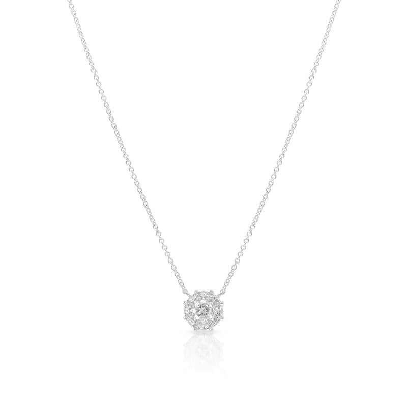 18KT White Gold Diamond Illusion Round Necklace