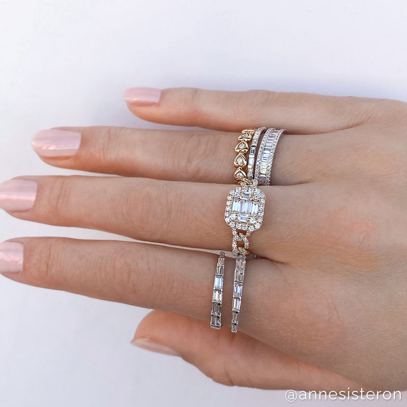 14KT White Gold Half Baguette Diamond Kate Band Ring