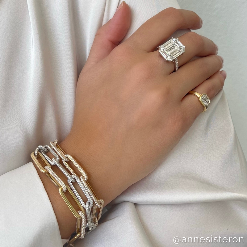 14KT White Gold Diamond Luxe Elongated Chain Link Bracelet
