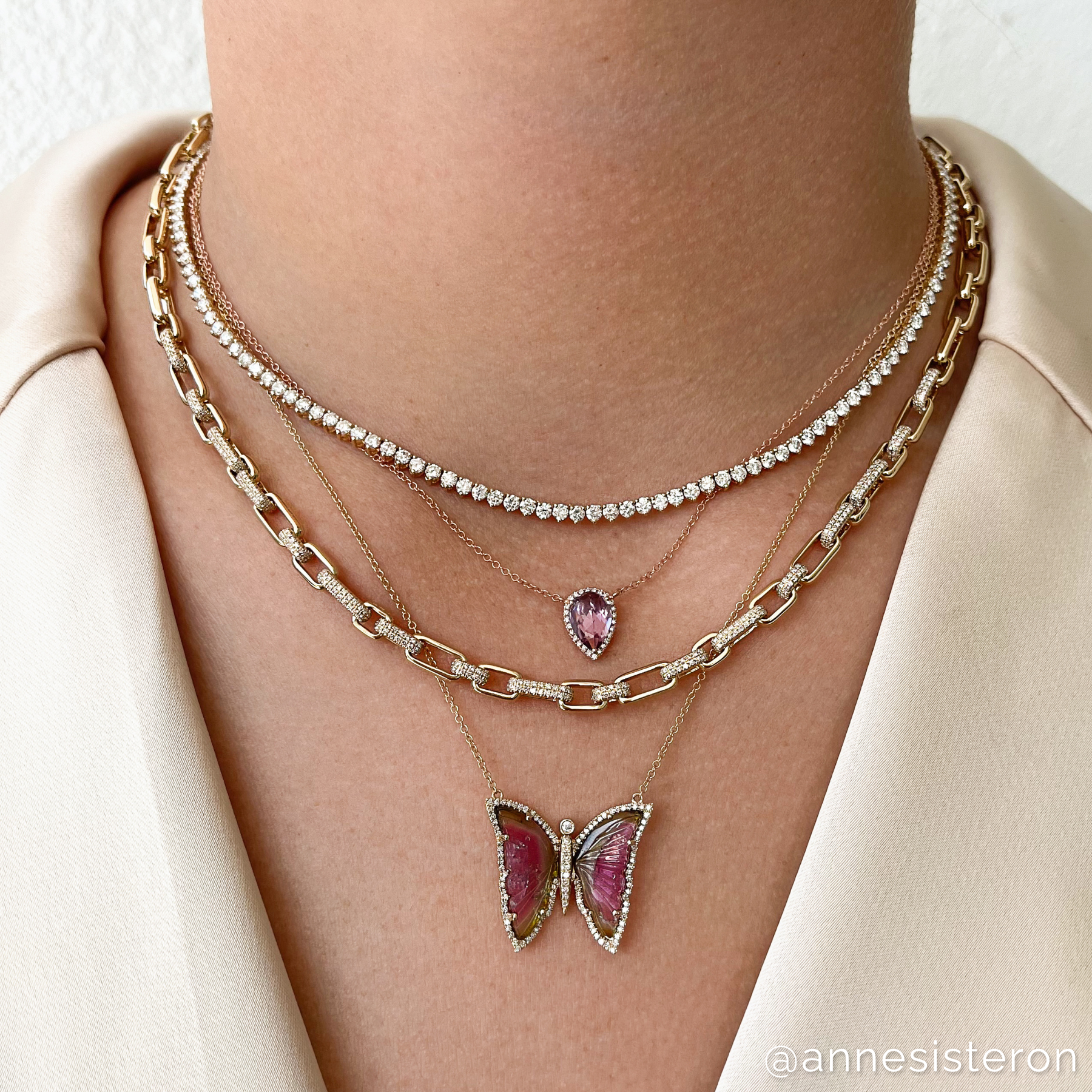 14KT Rose Gold Pink Amethyst Diamond Sophie Necklace