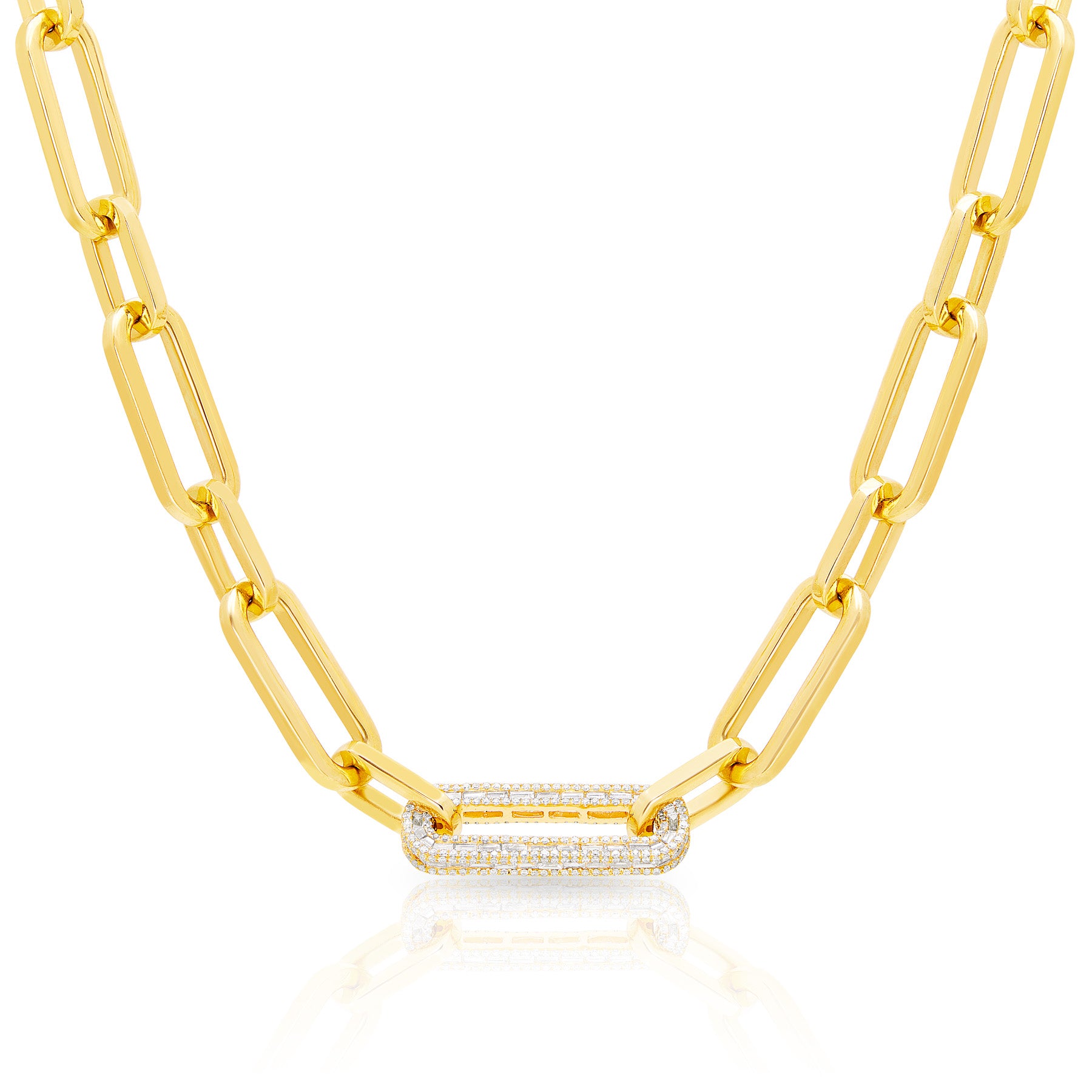 14KT Yellow Gold Baguette Diamond Luxe Chain Link Necklace