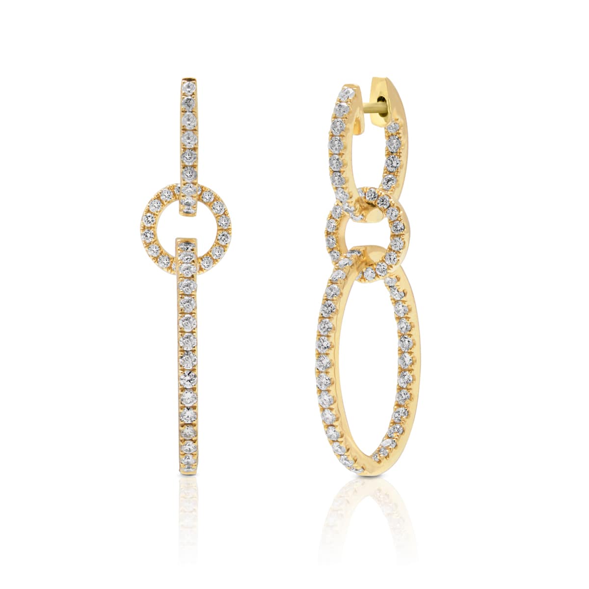 14KT Yellow Gold Diamond Double Chain Link Earrings