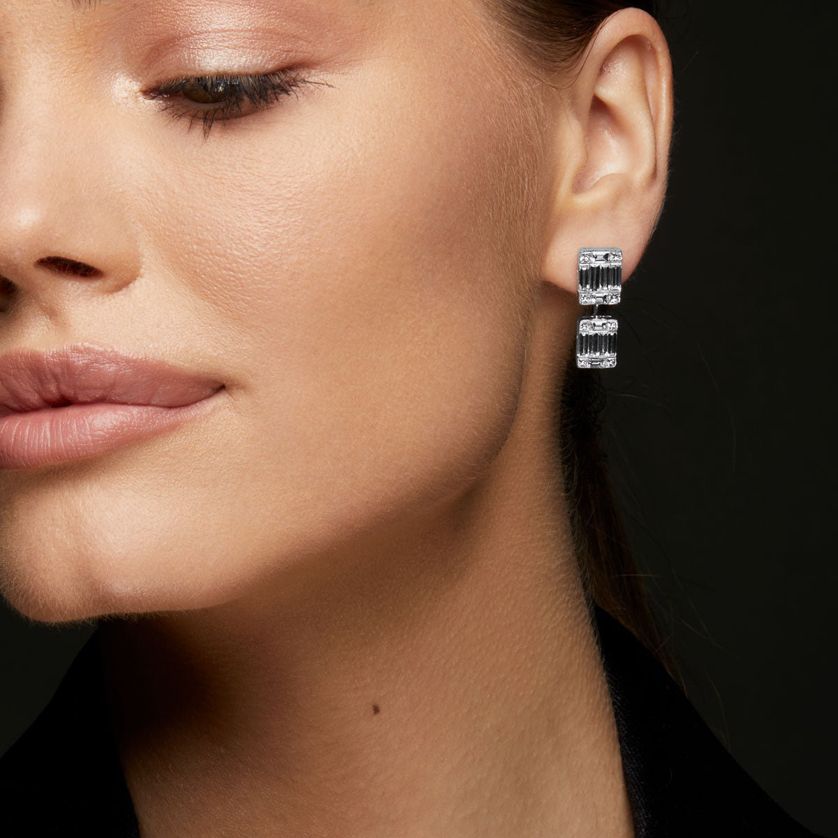 14KT White Gold Baguette Diamond Astor Earrings-Anne Sisteron