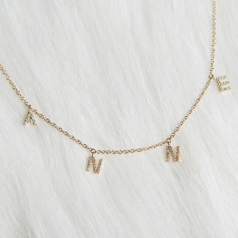 14KT Yellow Gold Diamond Personalized Dangling Name Necklace-Anne Sisteron