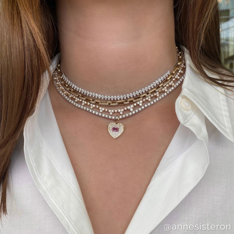 14KT Rose Gold Pink Sapphire Diamond Heart Charm Pendant