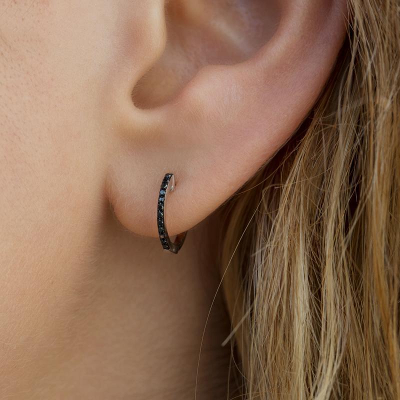 14KT Oxidized White Gold Black Diamond Zoe Huggie Earrings-Anne Sisteron