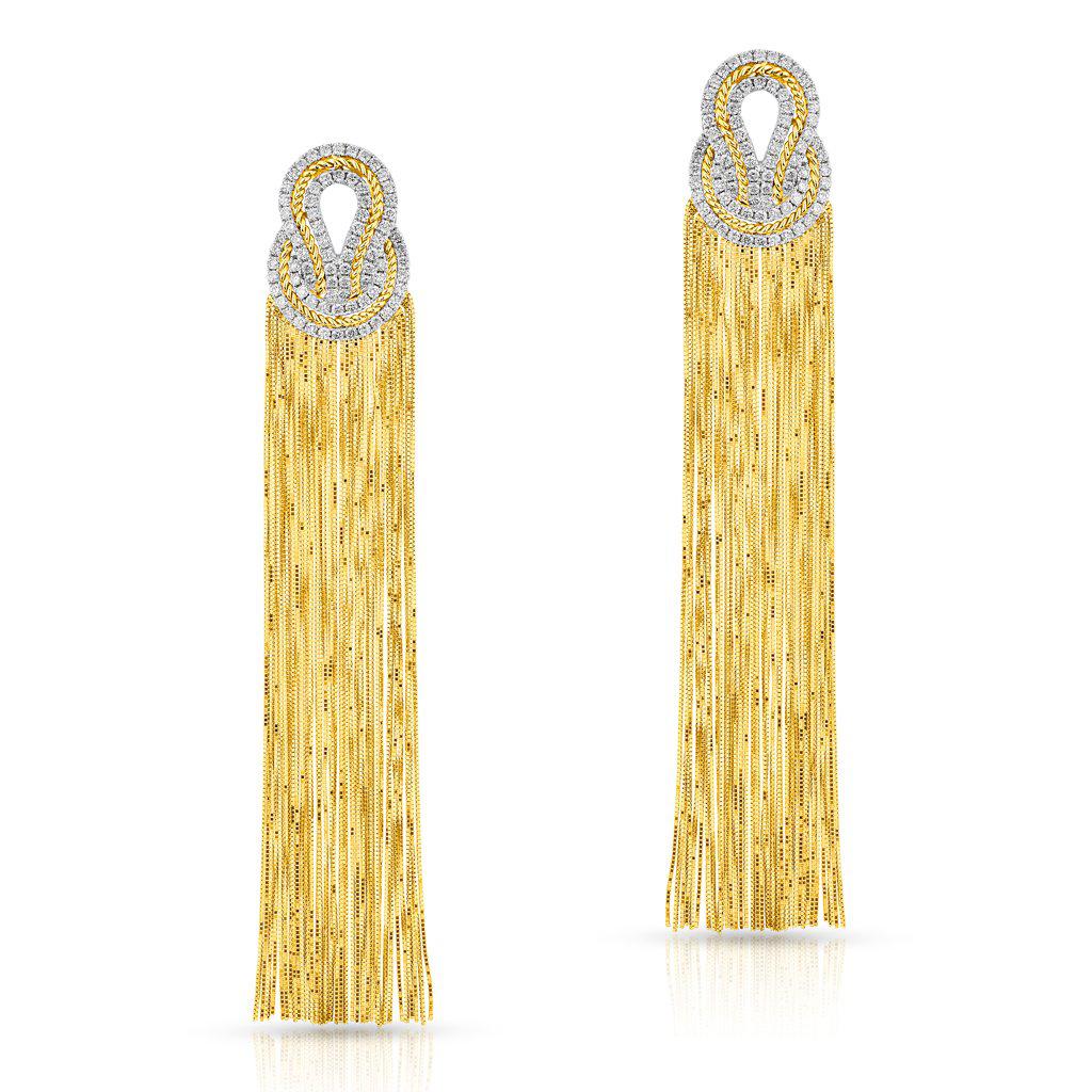 gold fringe statement opera dramatic diamond party earrings