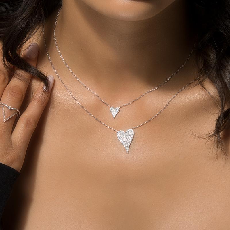 14KT Yellow Gold Diamond Medium Modern Pave Heart Necklace-Anne Sisteron