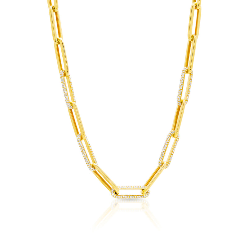 14KT Yellow Gold Diamond Elongated Chain Link Necklace