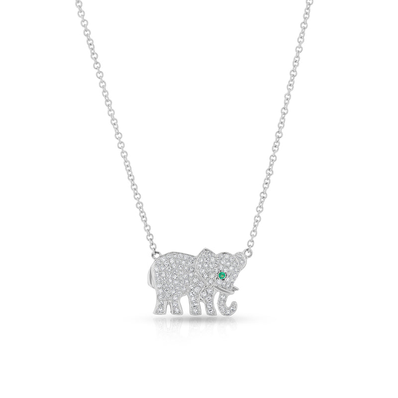 14KT White Gold Diamond Emerald KAAP Elephant Necklace