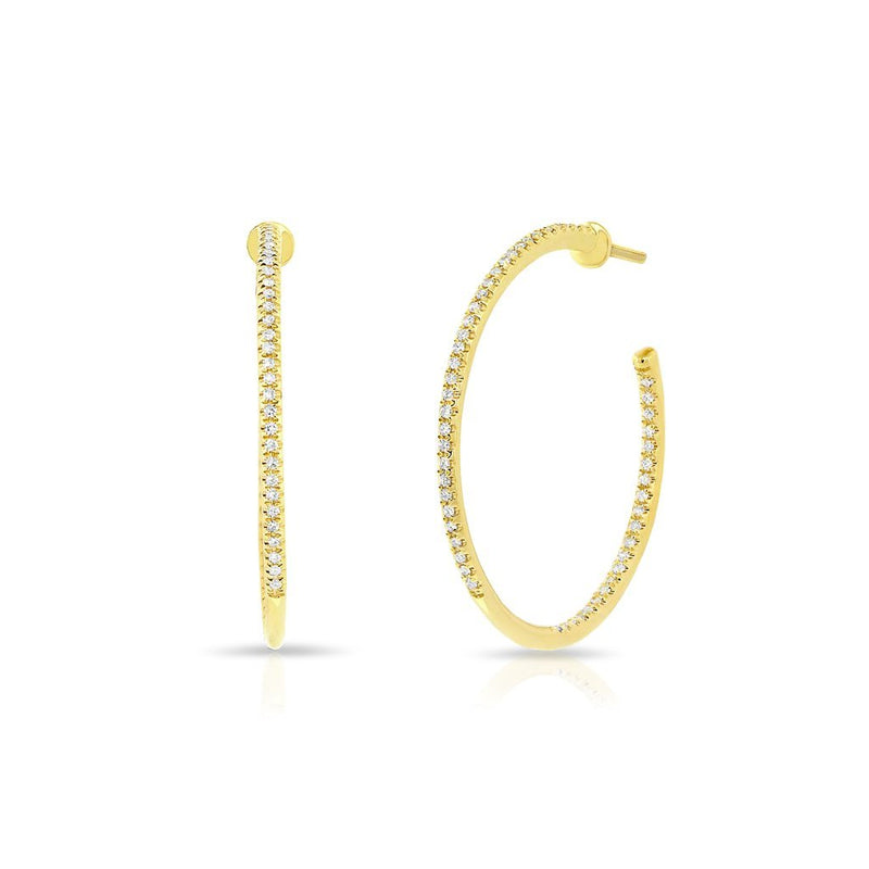 14KT Yellow Gold Diamond 1" Hoop Earrings