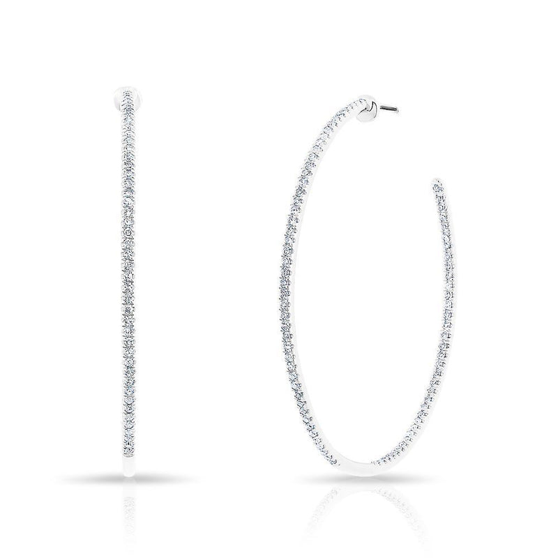 14KT White Gold Diamond 1.25" Hoop Earrings