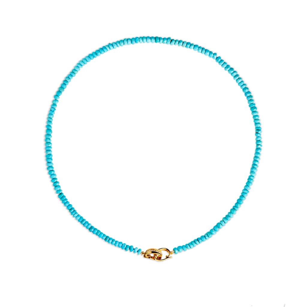 14KT Yellow Gold Diamond Interlocking Turquoise Necklace