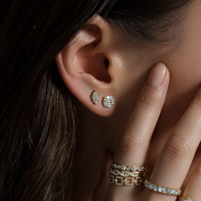 14KT Rose Gold Diamond Baguette Larissa Stud Earrings-Anne Sisteron