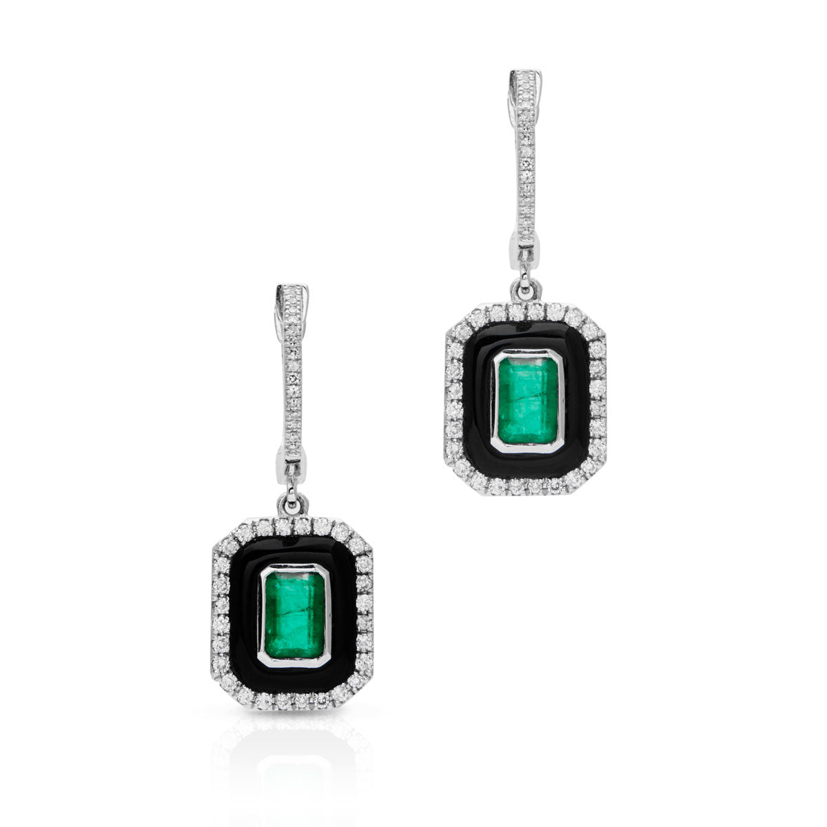 14KT White Gold Black Onyx Emerald Diamond Earrings
