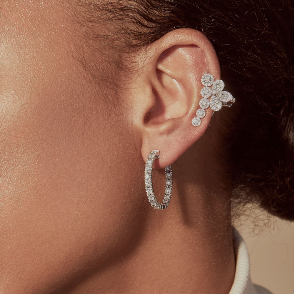 Model wearing 14KT Yellow Gold Diamond Small Bella Hoop Earrings