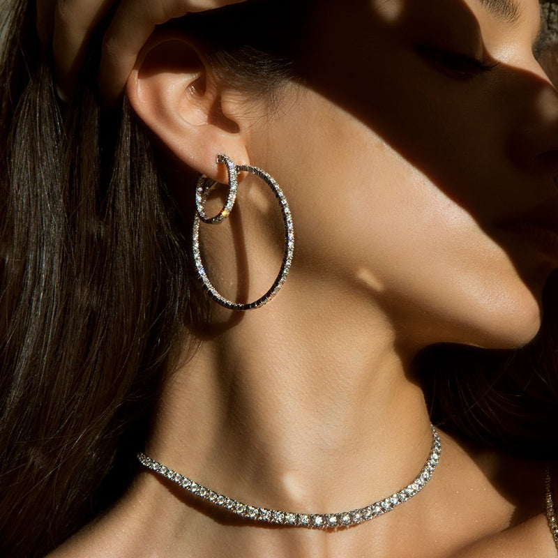 14KT White Gold Diamond Large Bella Hoop Earrings-Anne Sisteron