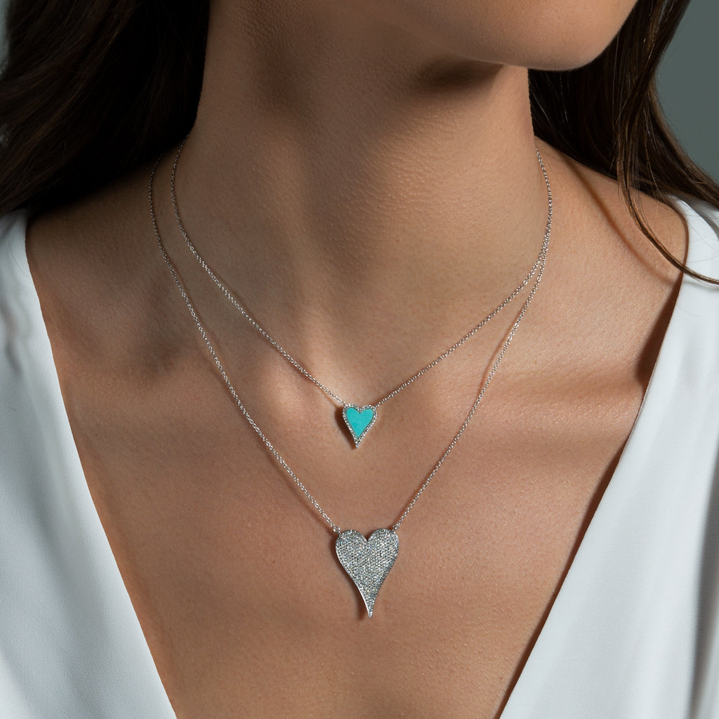 14KT Rose Gold Diamond Large Modern Pave Heart Necklace-Anne Sisteron